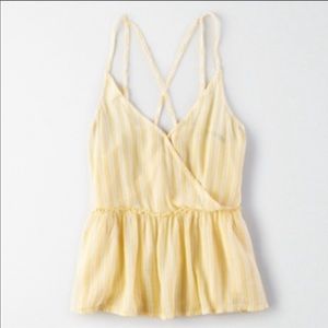 American Eagle yellow striped v-neck tank top